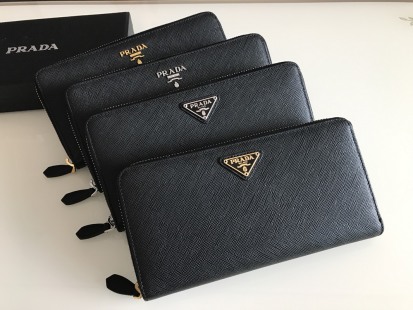 Replica Prada Saffiano Long Zipper Wallet Black - ultra-realistic fake designer tote
