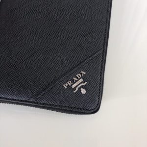Replica Prada Saffiano Long Wallet Black Silver - high-end fake designer purse