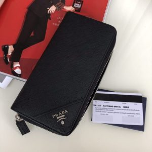 Replica Prada Saffiano Long Wallet Black Silver - near-authentic luxury replica handbag