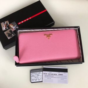 Replica Prada Saffiano Long Zipper Wallet Pink - near-authentic luxury replica handbag