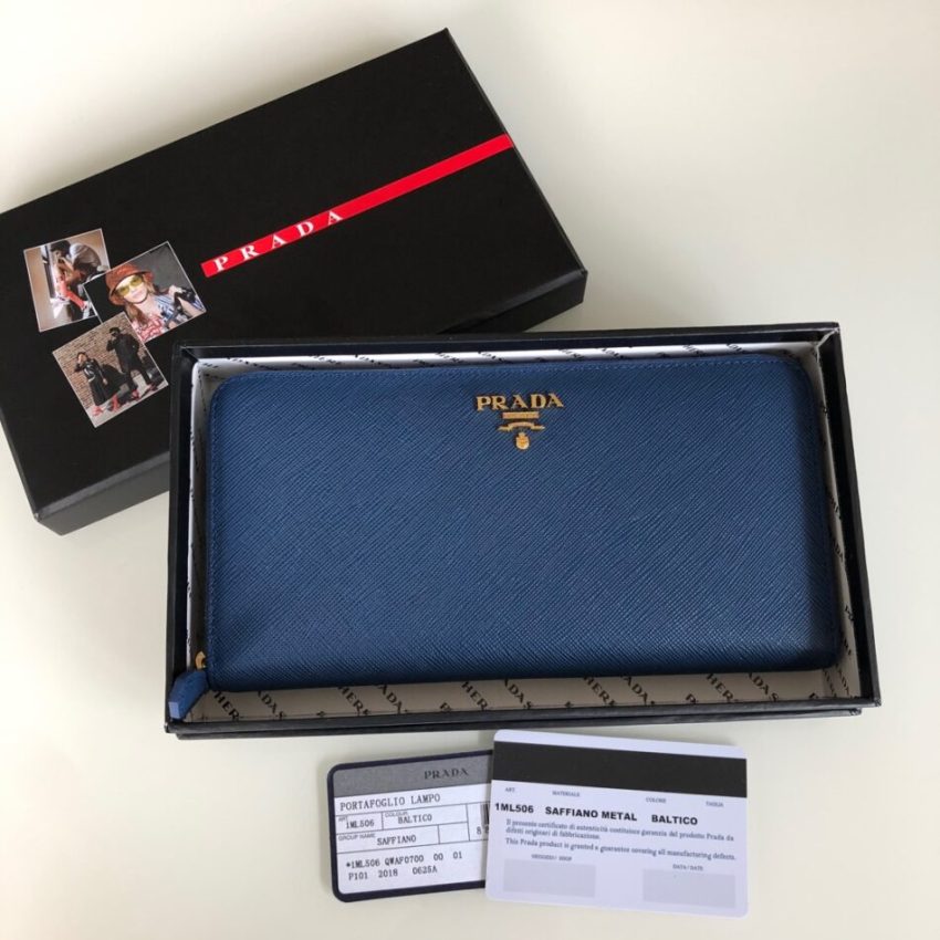 Replica Prada Saffiano Long Zipper Wallet Blue - top-tier luxury replica shoulder bag