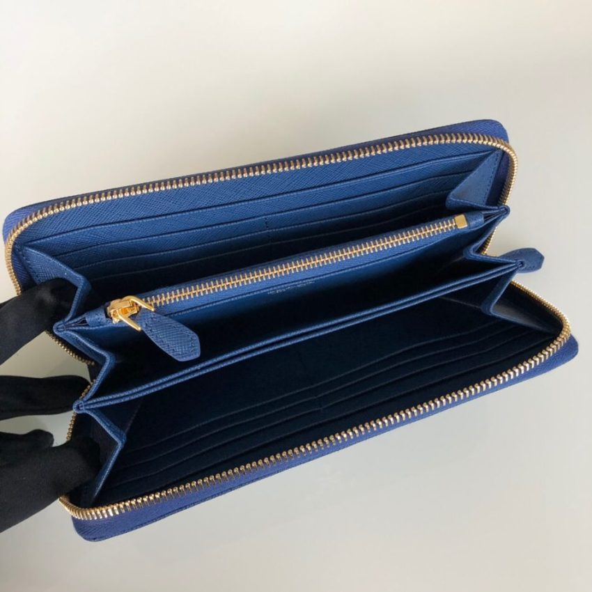 Replica Prada Saffiano Long Zipper Wallet Blue - high-accuracy replica luxury purse
