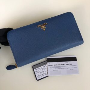 Replica Prada Saffiano Long Zipper Wallet Blue - premium-grade designer purse dupe