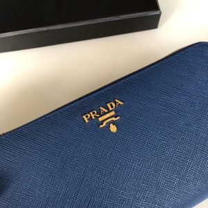 Replica Prada Saffiano Long Zipper Wallet Blue - near-authentic luxury replica handbag