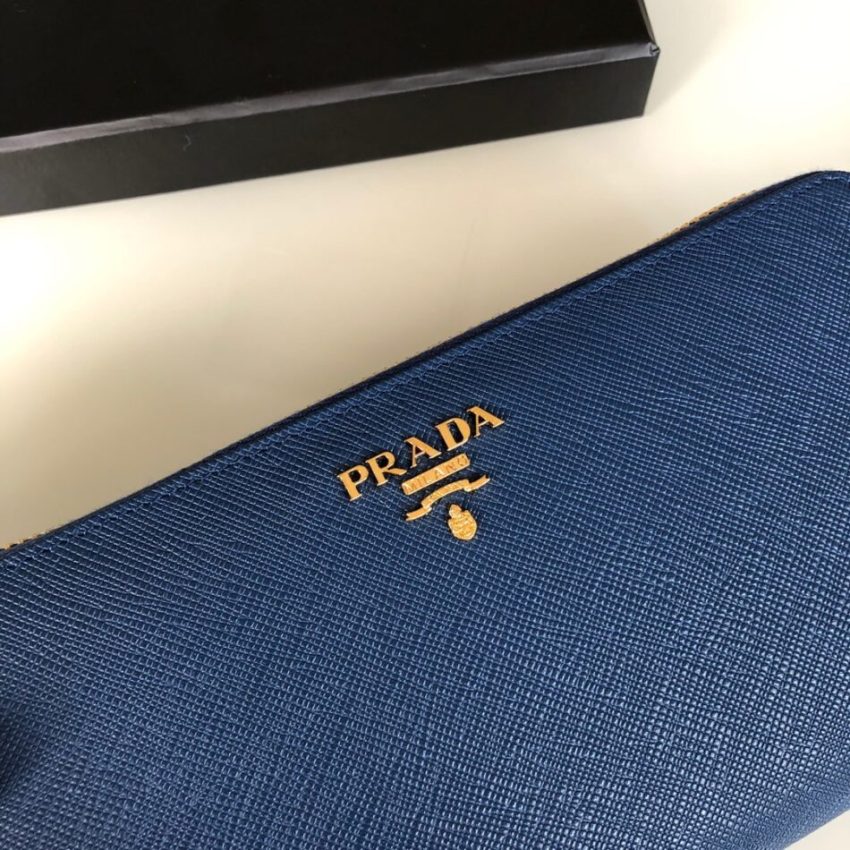 Replica Prada Saffiano Long Zipper Wallet Blue - near-authentic luxury replica handbag
