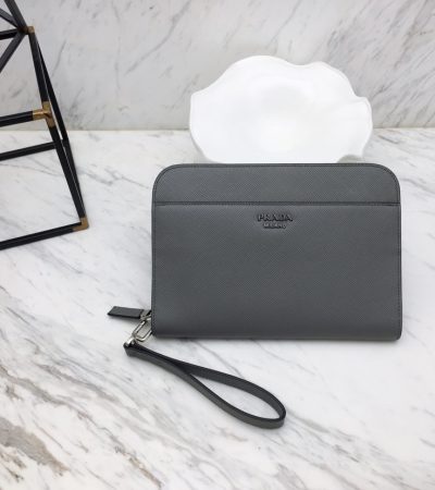 Replica Prada Saffiano New Pouch Grey - premium 1:1 fake handbag model