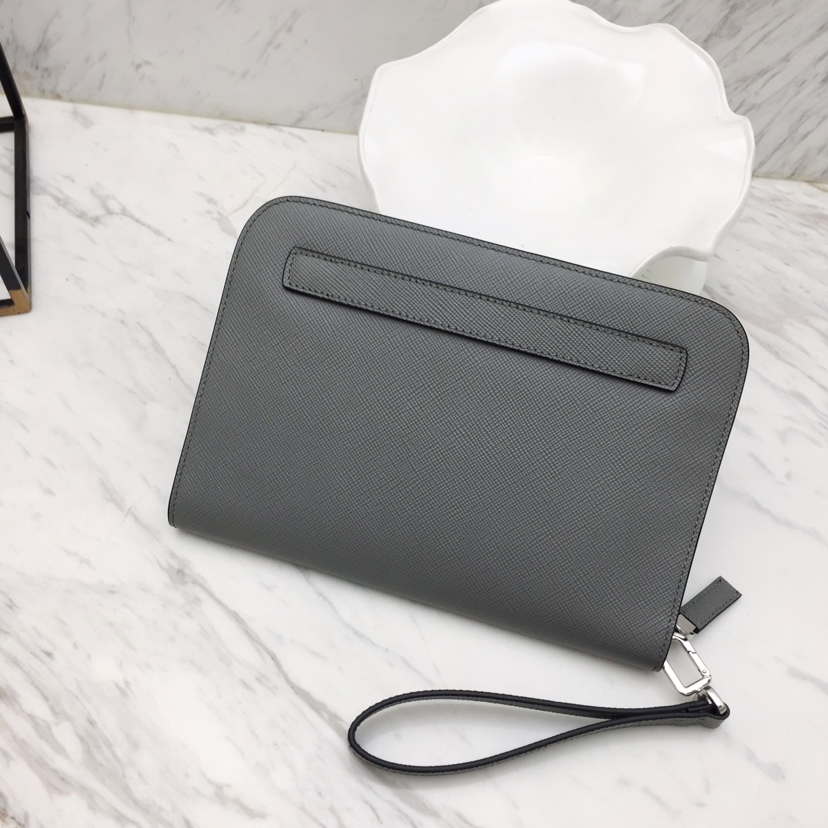 Replica Prada Saffiano New Pouch Grey - high-end fake designer purse