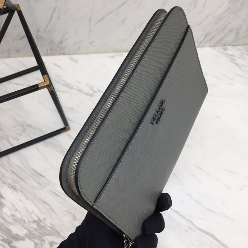 Replica Prada Saffiano New Pouch Grey - high-end fake designer purse