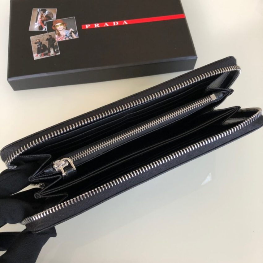 Replica Prada Saffiano Long Wallet Black Silver - top-rated replica designer bag