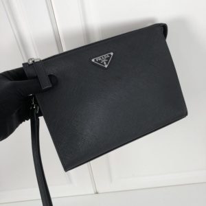 Replica Prada Saffiano Pouch Silver - premium 1:1 fake handbag model
