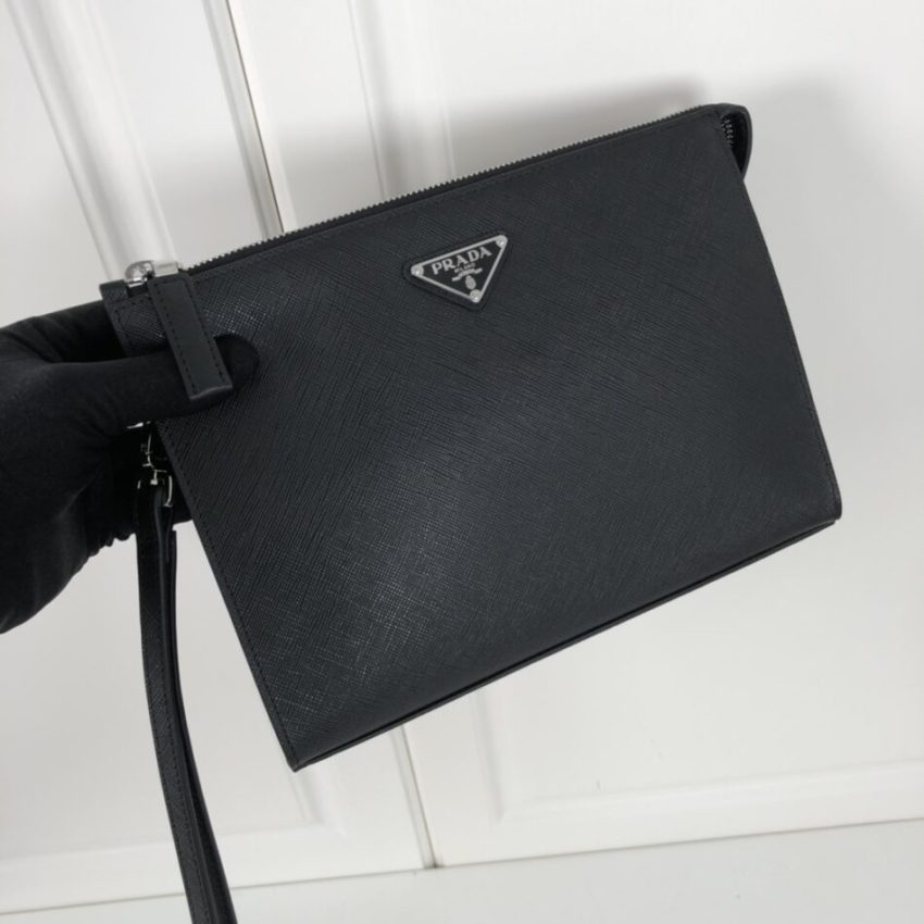 Replica Prada Saffiano Pouch Silver - premium 1:1 fake handbag model