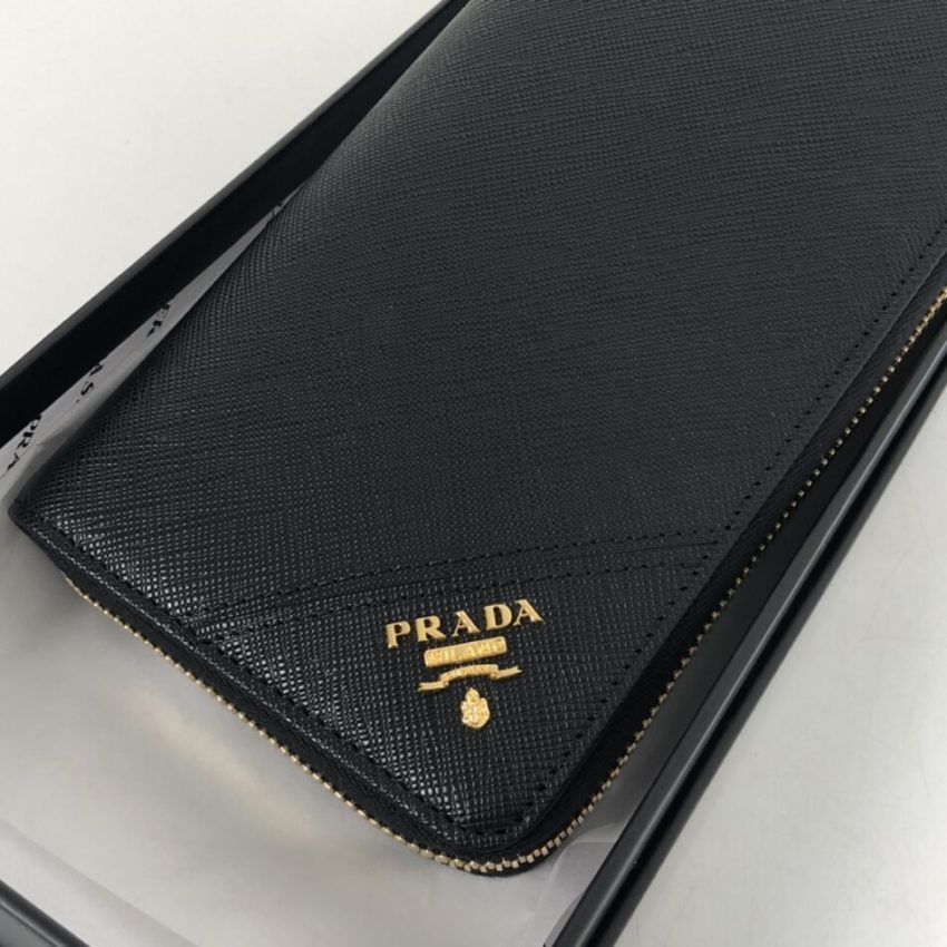 Replica Prada Saffiano Long Wallet Black - premium 1:1 fake handbag model