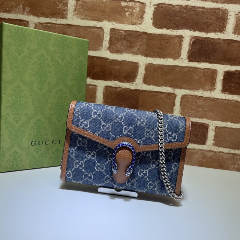Replica Gucci Dionysus GG Chain Wallet Denim Blue - high-accuracy replica luxury purse