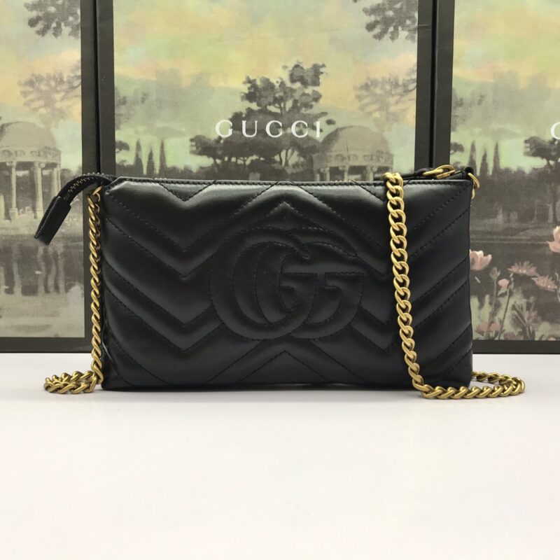 Replica Gucci Marmont Matelasse Wallet On Chain Black - premium-grade designer purse dupe