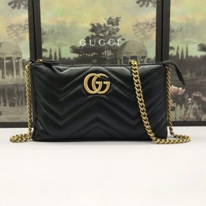 Replica Gucci Marmont Matelasse Wallet On Chain Black - premium 1:1 fake handbag model