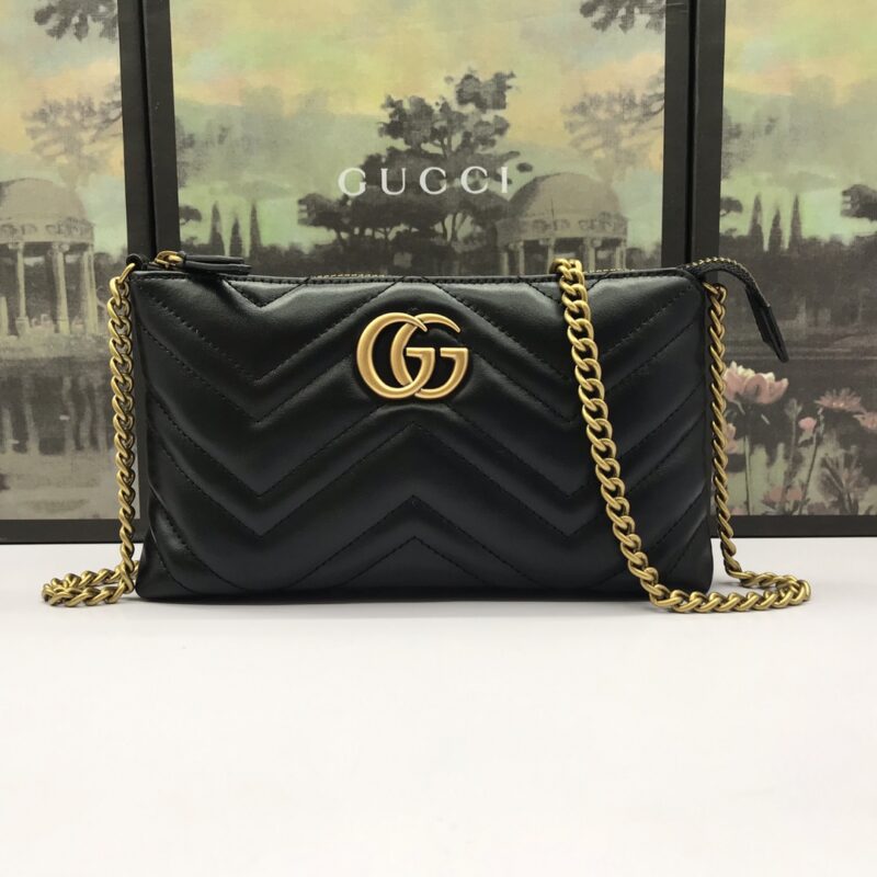 Replica Gucci Marmont Matelasse Wallet On Chain Black - premium 1:1 fake handbag model