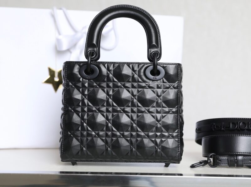 Replica Lady Dior Ultramatte Black Grid ABC - high-end fake designer purse