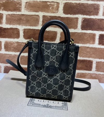 Replica Gucci Ophidia Mini Tote Bag Black Denim - premium 1:1 fake handbag model