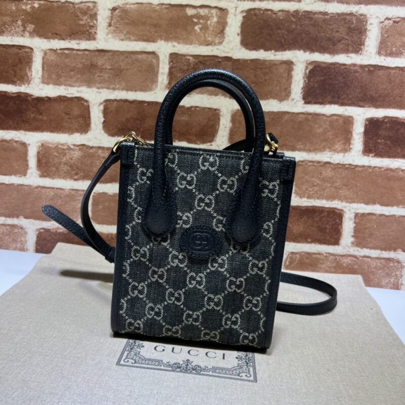 Replica Gucci Ophidia Mini Tote Bag Black Denim - premium 1:1 fake handbag model