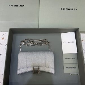 Replica Balenciaga Hourglass On Chain Shine Silver - premium 1:1 fake handbag model