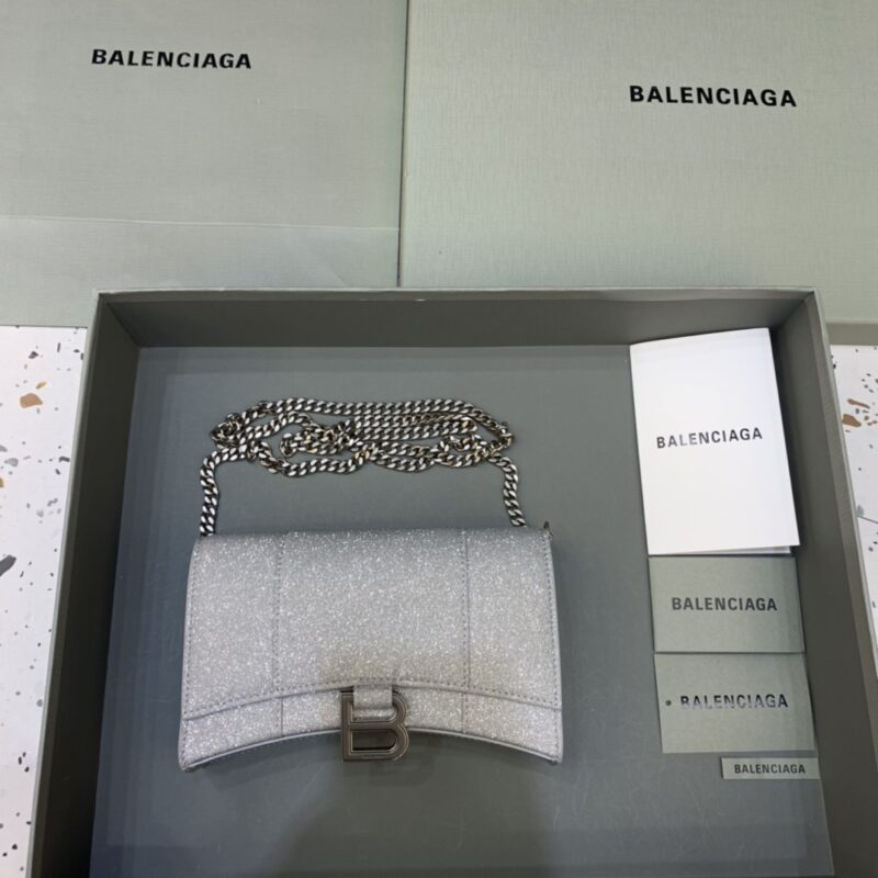 Replica Balenciaga Hourglass On Chain Shine Silver - premium 1:1 fake handbag model