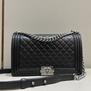 Replica CHANEL Le Boy Large Black Silver - near-authentic luxury replica handbag