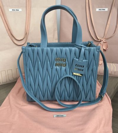 Replica Miu Miu Matelassé Tote Blue - authentic-look luxury purse replica