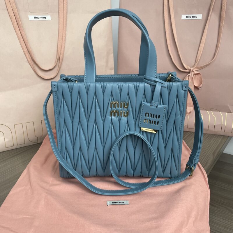 Replica Miu Miu Matelassé Tote Blue - authentic-look luxury purse replica