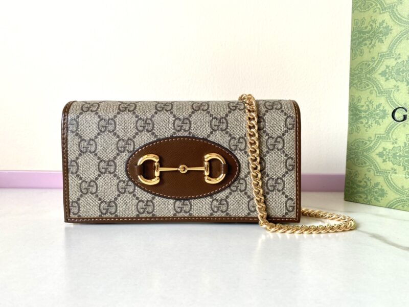 Replica Gucci Horsbet Chain Clutch Brown - high-end fake designer purse