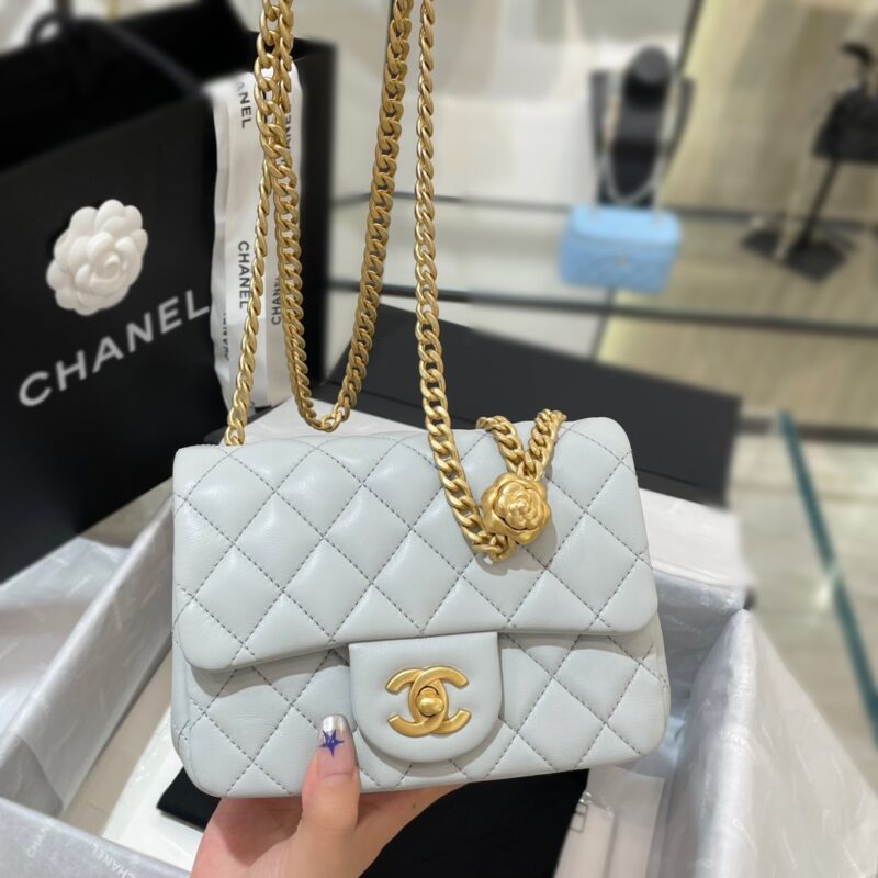 Replica CHANEL 23S Camellia Square Light Blue - high-end fake designer purse