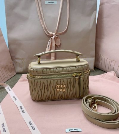 Replica Miu Miu Cosmetic Bag Milk Tea - high-end fake designer purse