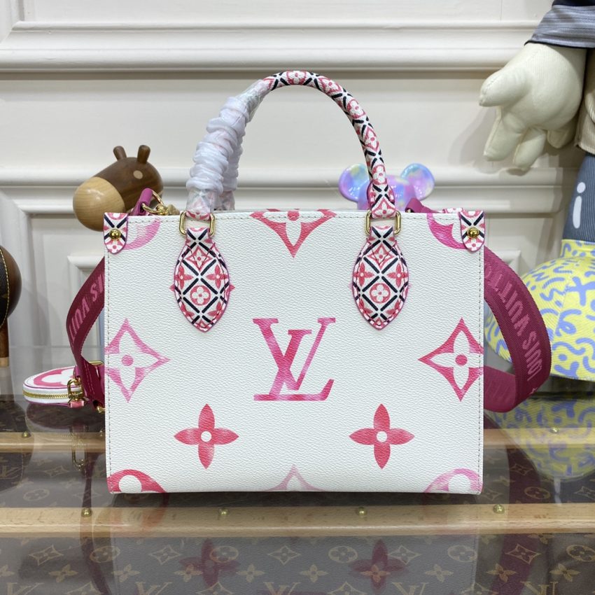 Replica LV OnTheGo PM Pink&White - authentic-look luxury purse replica