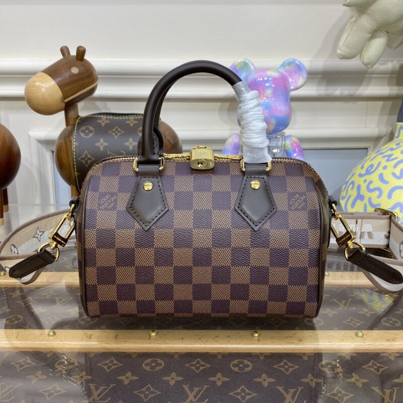 Replica Louis Vuitton Speedy Bandouliere 20 Brown Grid - premium 1:1 fake handbag model