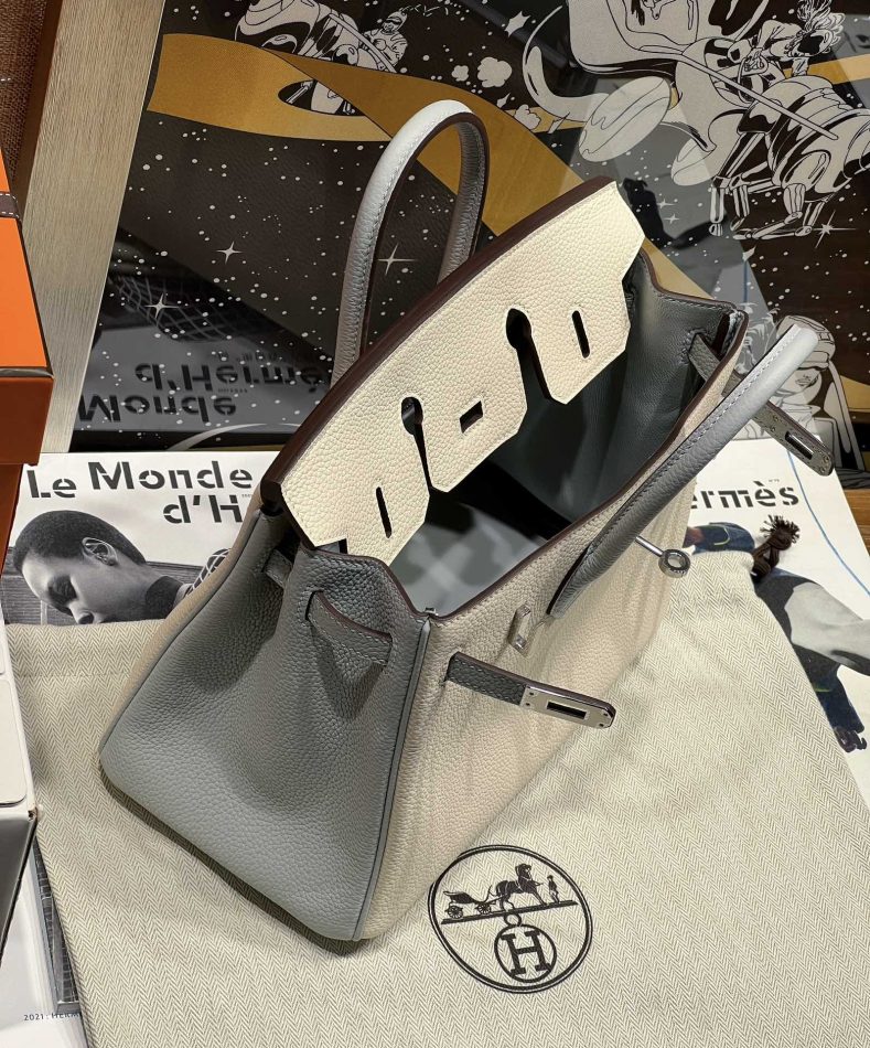 Replica Hermes Birkin Haze Blue Cream White - 1:1 designer replica handbag