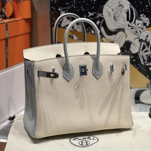Replica Hermes Birkin Haze Blue Cream White - top-tier luxury replica shoulder bag