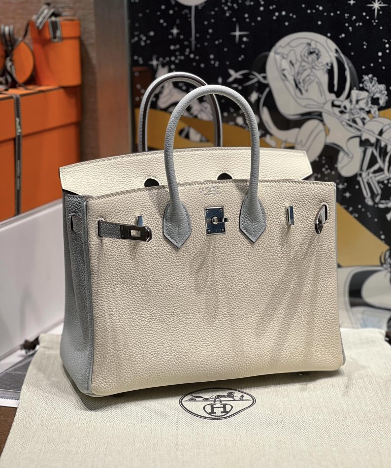 Replica Hermes Birkin Haze Blue Cream White - top-tier luxury replica shoulder bag