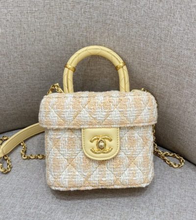 Replica CHANEL Tweed Handle Crush Small Apricot - best quality luxury bag dupe