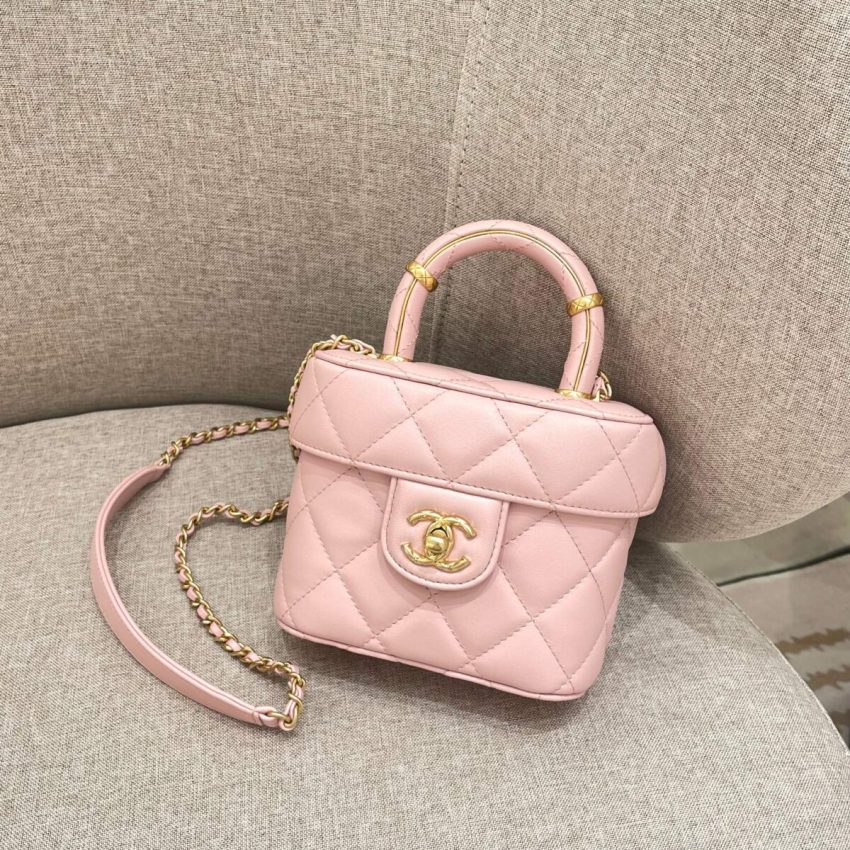 Replica CHANEL Tweed Handle Crush Small Pink - 1:1 designer replica handbag