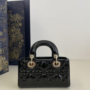 Replica Dior Lady D-Joy Mini Bag Black Patent - premium 1:1 fake handbag model