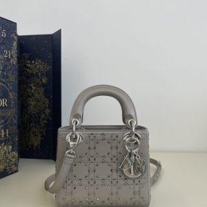 Replica Lady Dior Mini Satin Grey - realistic designer-inspired fake bag