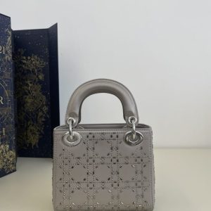 Replica Lady Dior Mini Satin Grey - authentic-look luxury purse replica