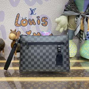 Replica Louis Vuitton Takeoff Pouch Black Grid - 1:1 designer replica handbag