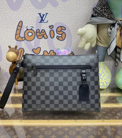 Replica Louis Vuitton Takeoff Pouch Black Grid - 1:1 designer replica handbag
