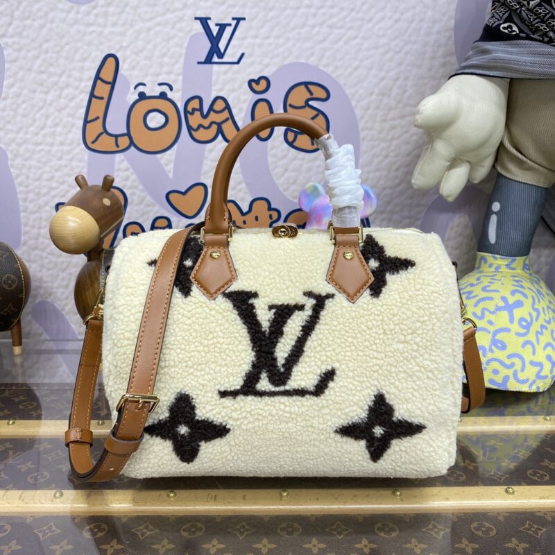Replica Louis Vuitton Speedy Bandouliere 25 White Wool - 1:1 designer replica handbag