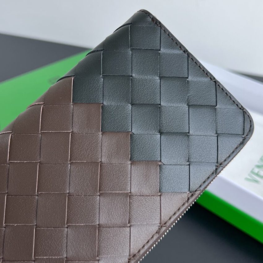 Replica Bottega Veneta Zip Long Wallet Brown&Black - authentic-look luxury purse replica