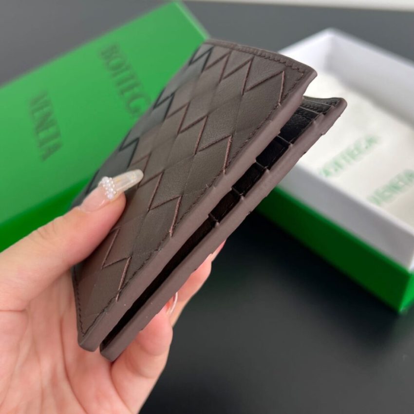 Replica Bottega Veneta Intrecciato Bi-Fold Wallet Black&Brown - near-authentic luxury replica handbag