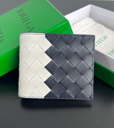 Replica Bottega Veneta Intrecciato Bi-Fold Wallet White&Blue - authentic-look luxury purse replica