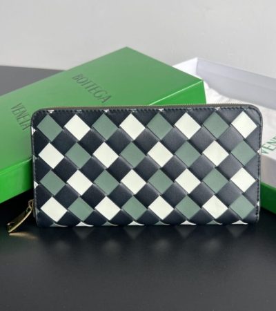 Replica Bottega Veneta Zip Long Wallet Green Grid - top-tier luxury replica shoulder bag