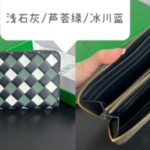 Replica Bottega Veneta Zip Long Wallet Green Grid - high-quality designer bag clone