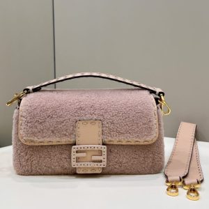 Replica Fendi Baguette Pink Wool - top-rated replica designer bag